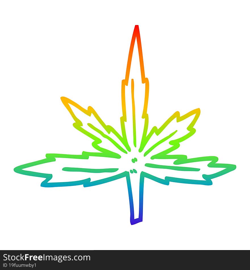 rainbow gradient line drawing cartoon marijuana leaf