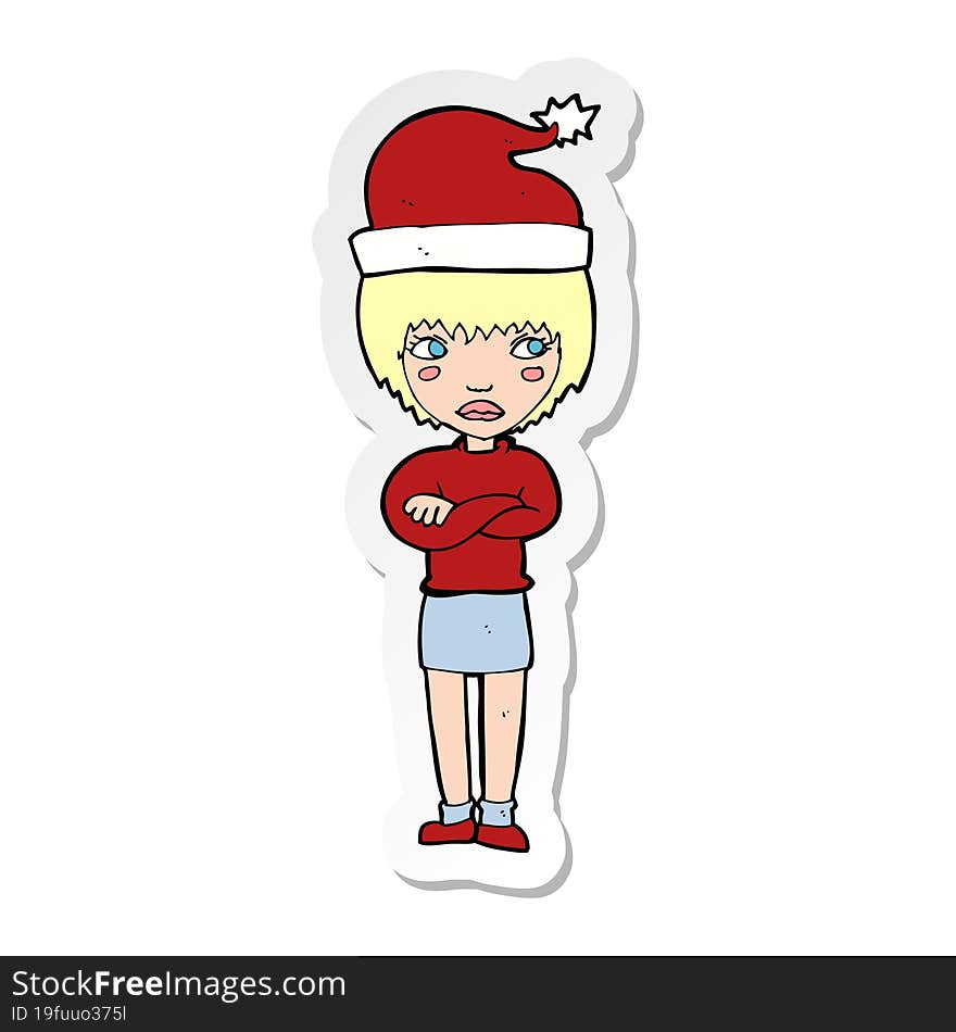 sticker of a cartoon woman ready for christmas