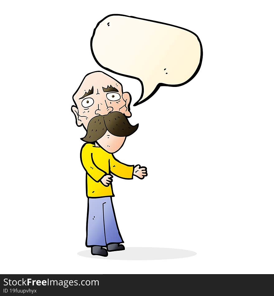 cartoon lonely old man with speech bubble