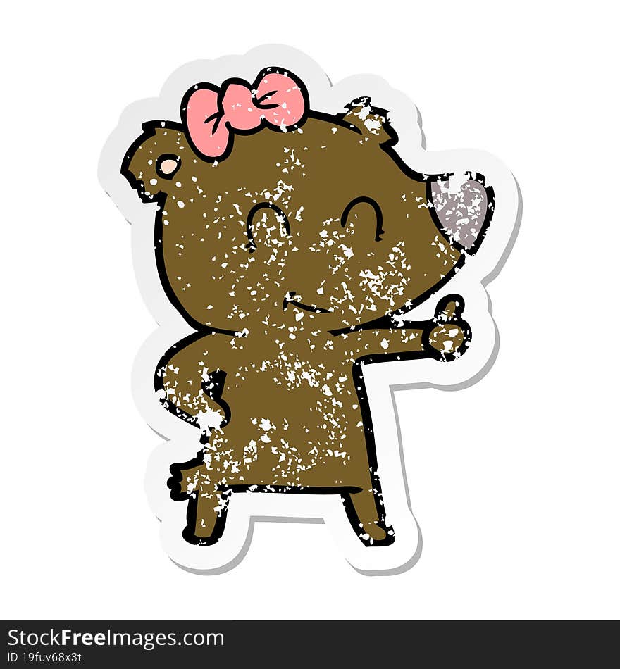 Distressed Sticker Of A Female Bear Cartoon