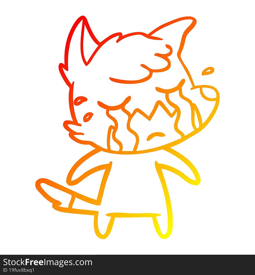 warm gradient line drawing crying fox cartoon