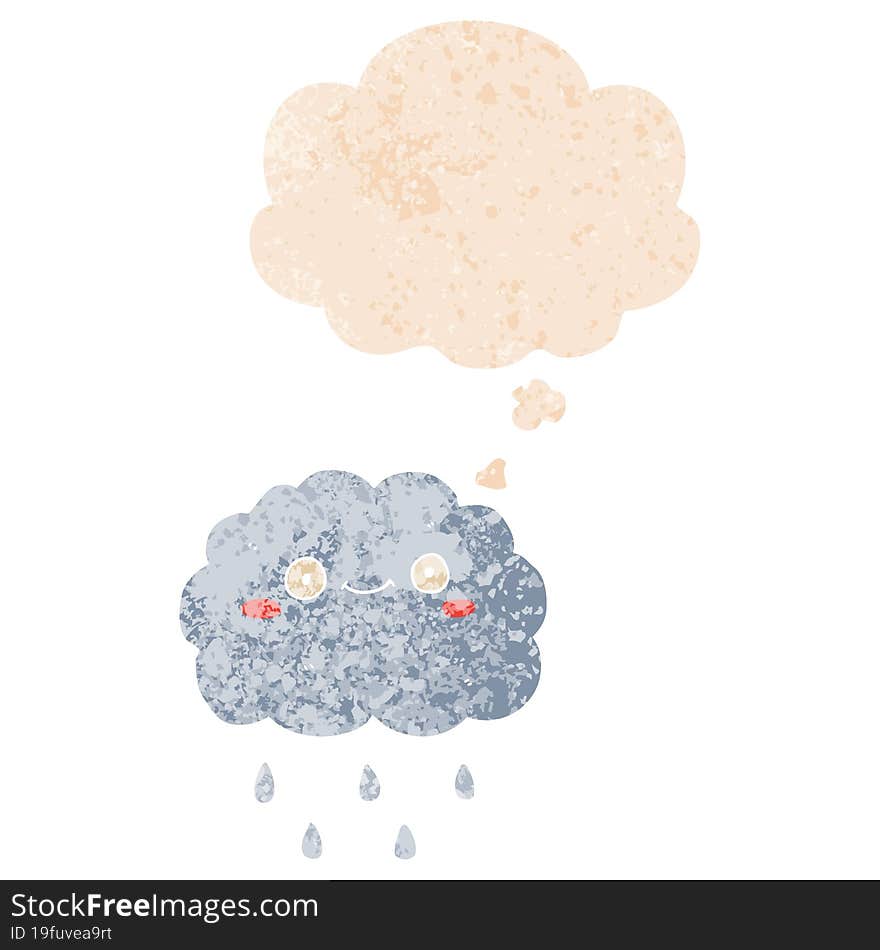 Cute Cartoon Cloud And Thought Bubble In Retro Textured Style