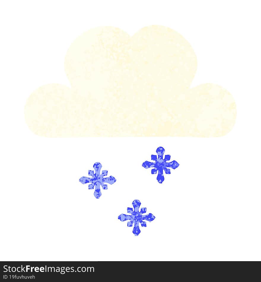 retro illustration style cartoon of a snow cloud