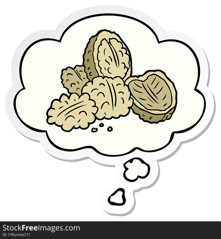 cartoon walnuts and thought bubble as a printed sticker