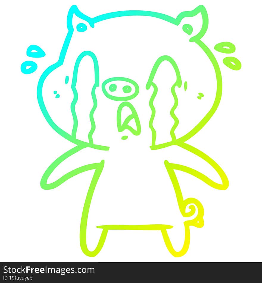 Cold Gradient Line Drawing Crying Pig Cartoon