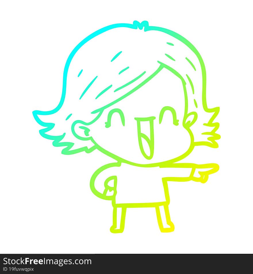 cold gradient line drawing of a cartoon laughing woman