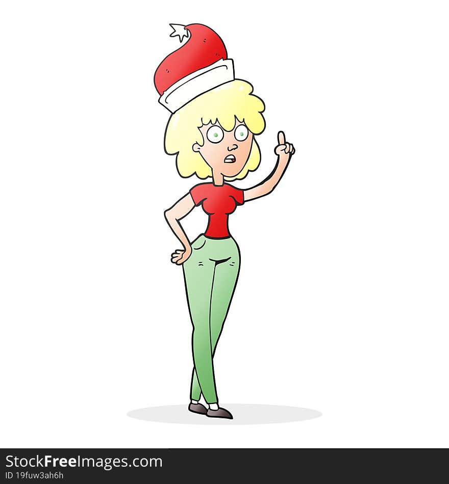 freehand drawn cartoon woman wearing santa hat