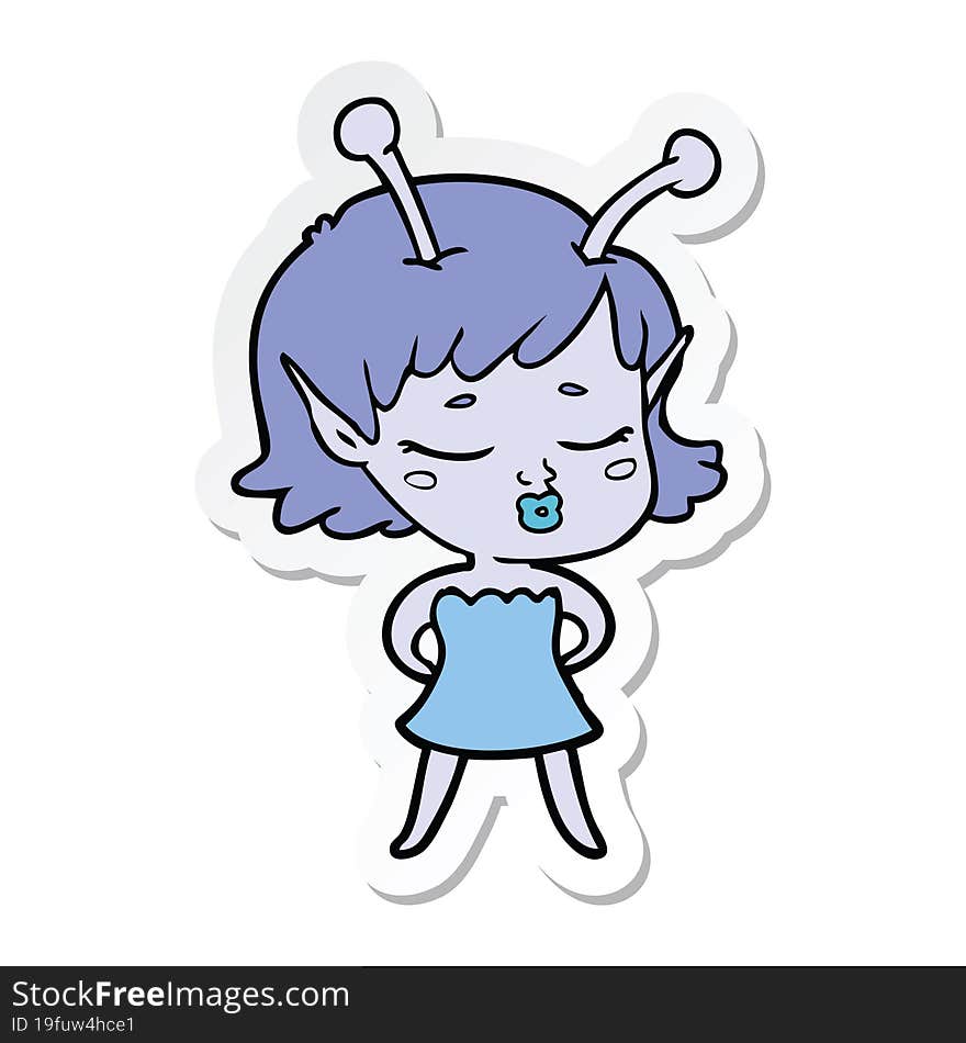 Sticker Of A Cute Alien Girl Cartoon