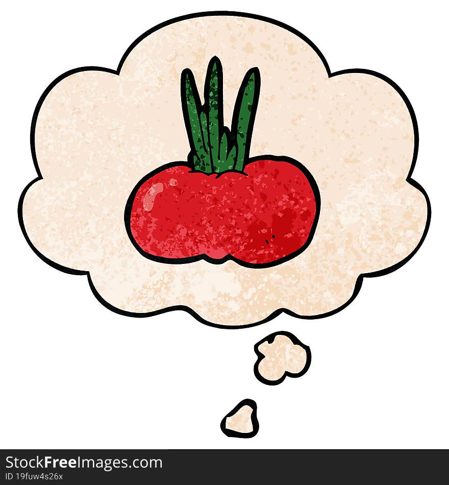 Cartoon Vegetable And Thought Bubble In Grunge Texture Pattern Style