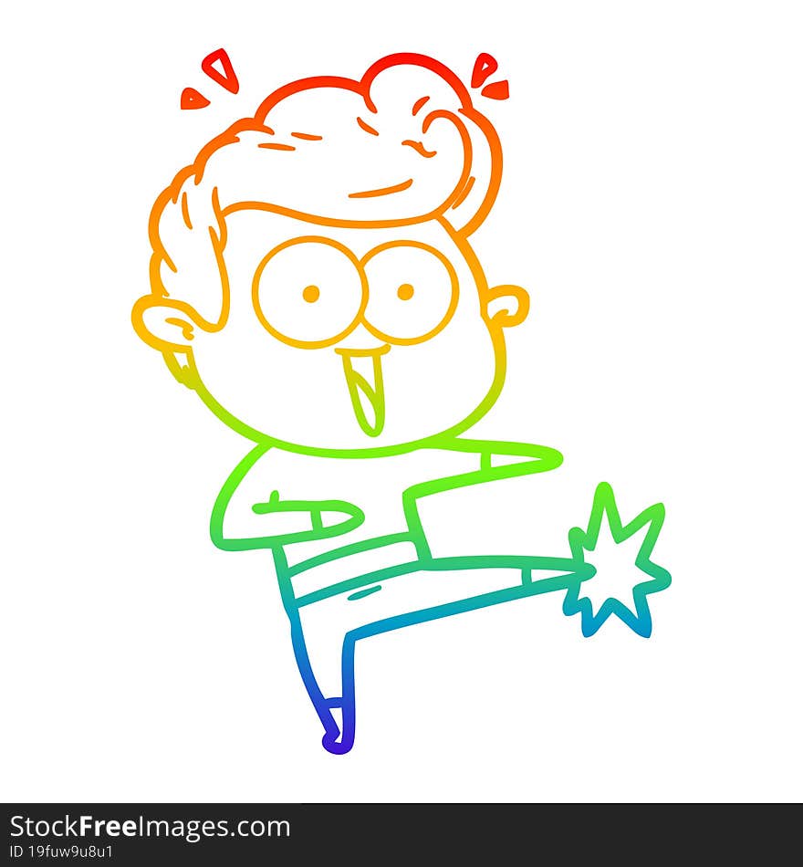 rainbow gradient line drawing cartoon man kung fu kicking