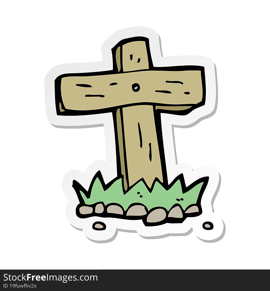 sticker of a cartoon wooden cross grave