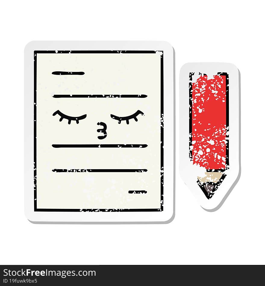 distressed sticker of a cute cartoon test paper