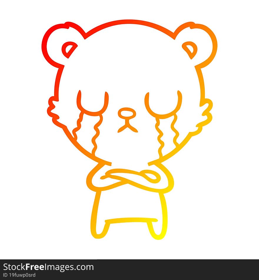 warm gradient line drawing crying polar bear cartoon