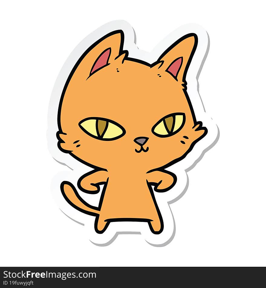 Sticker Of A Cartoon Cat Staring