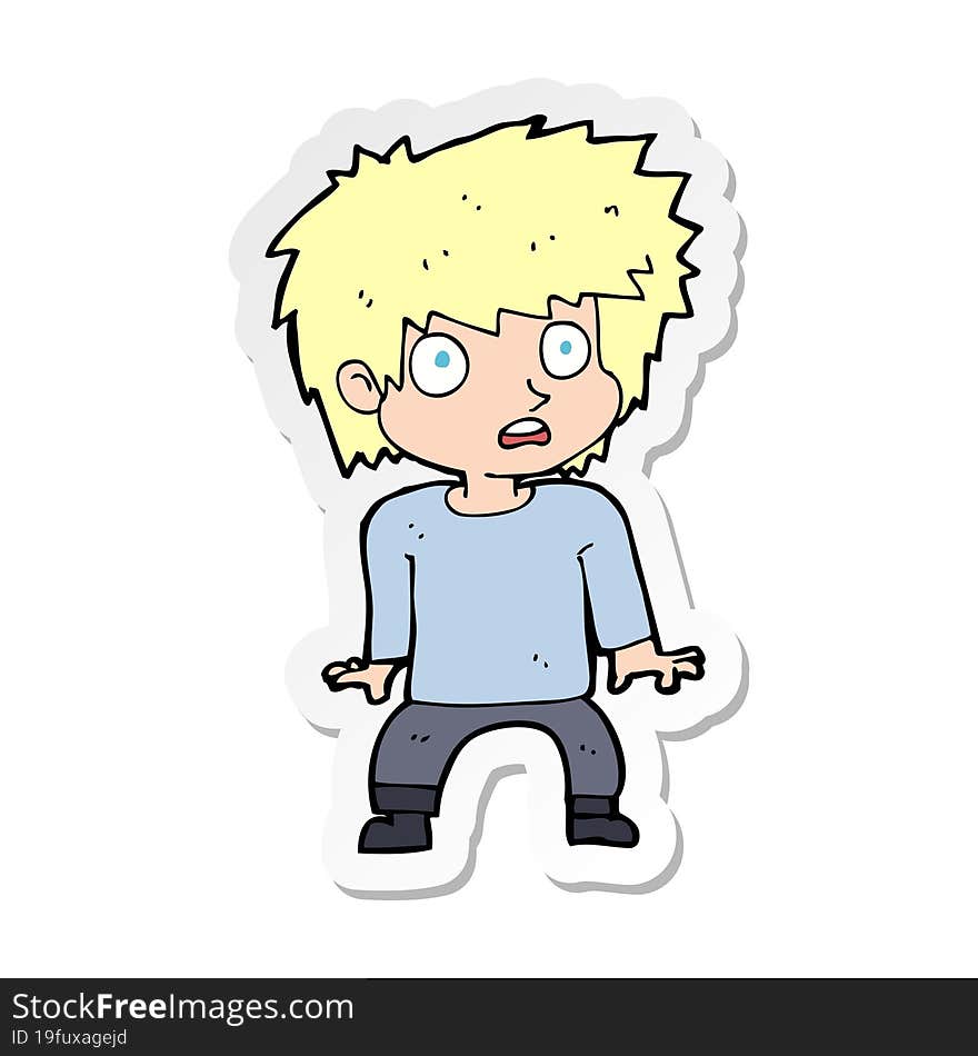 sticker of a cartoon frightened boy