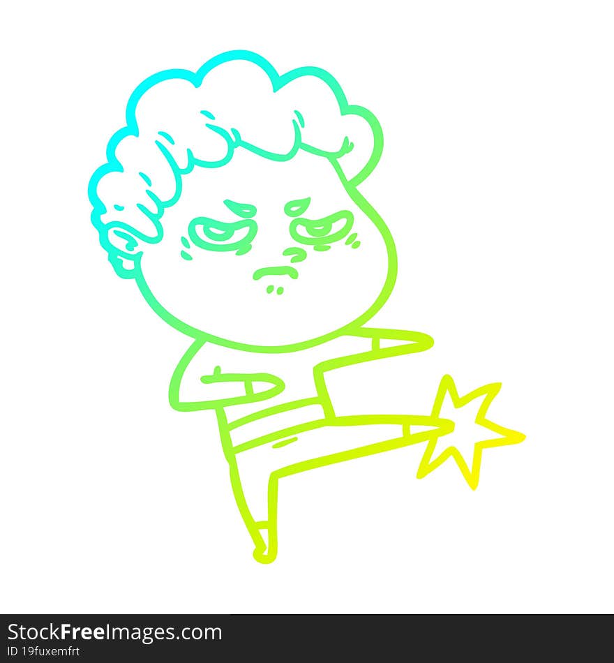 Cold Gradient Line Drawing Cartoon Angry Man