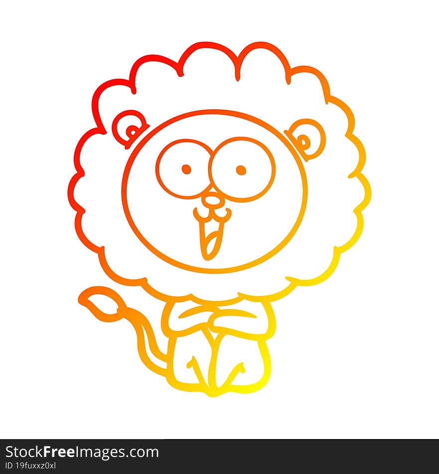 warm gradient line drawing happy cartoon lion