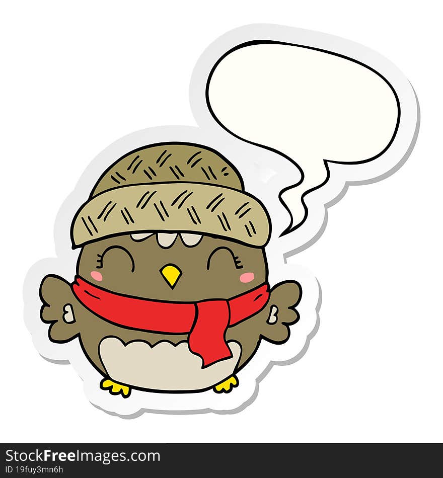 cute cartoon owl in hat and speech bubble sticker