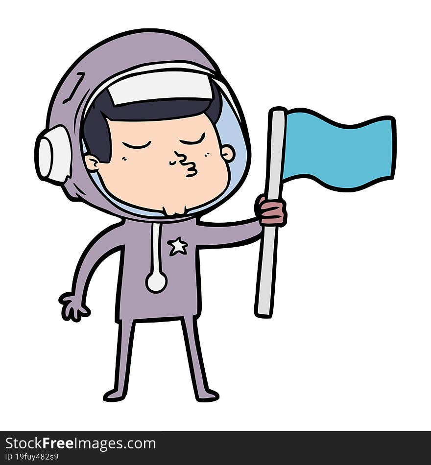 cartoon confident astronaut waving flag. cartoon confident astronaut waving flag