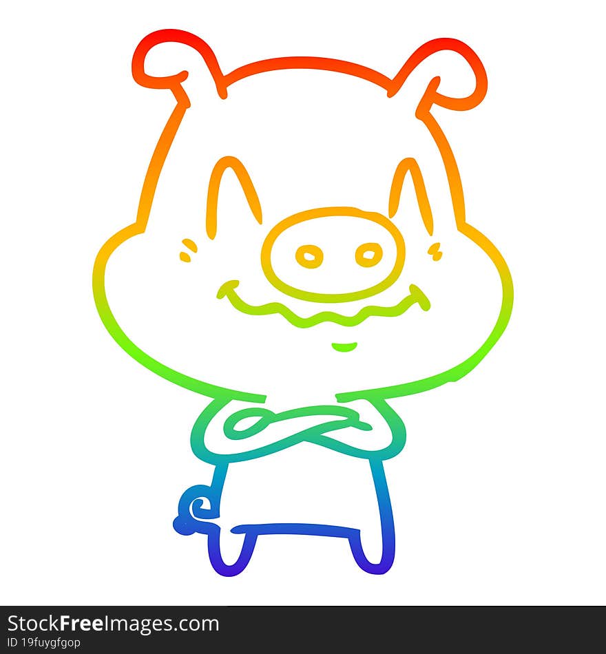 Rainbow Gradient Line Drawing Nervous Cartoon Pig