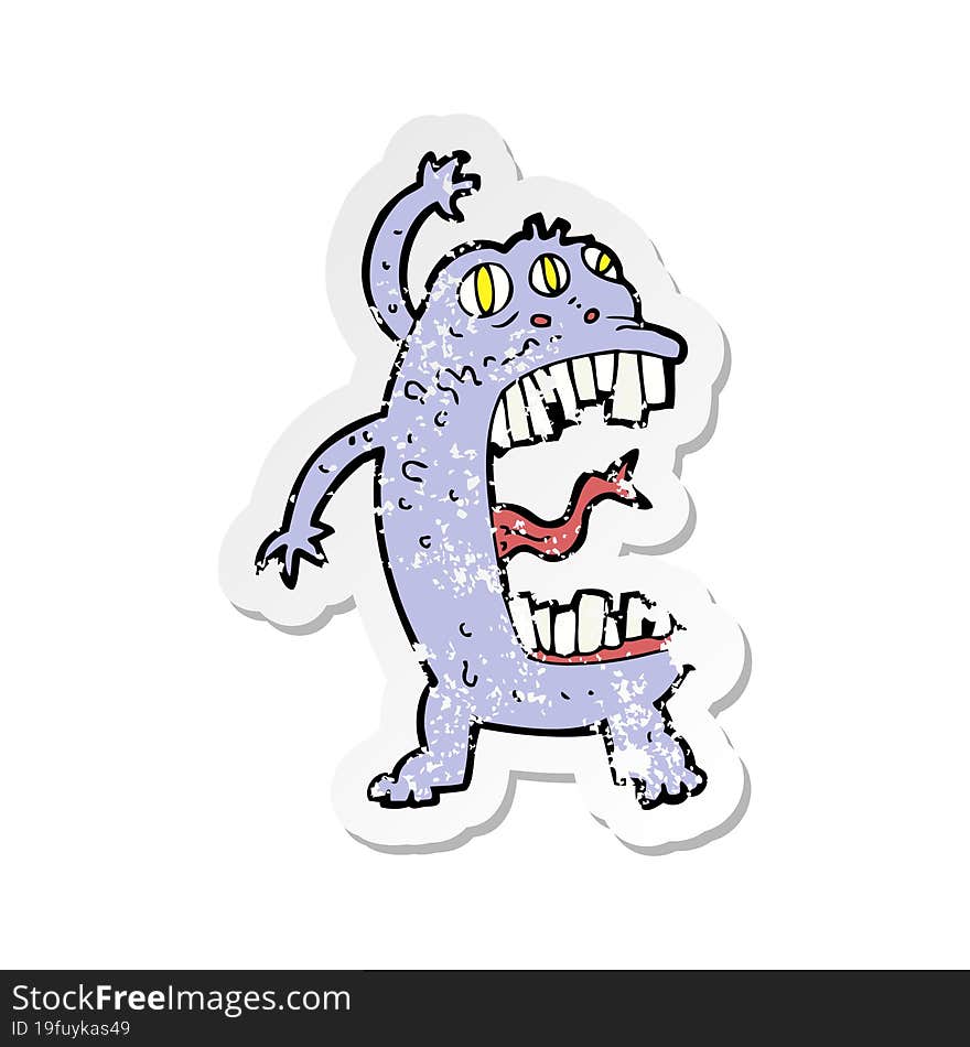 retro distressed sticker of a cartoon crazy monster