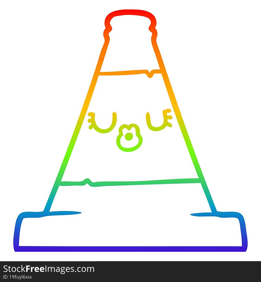 rainbow gradient line drawing cartoon road traffic cone