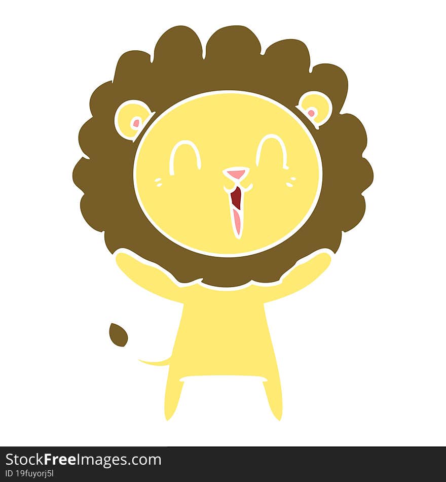 laughing lion flat color style cartoon