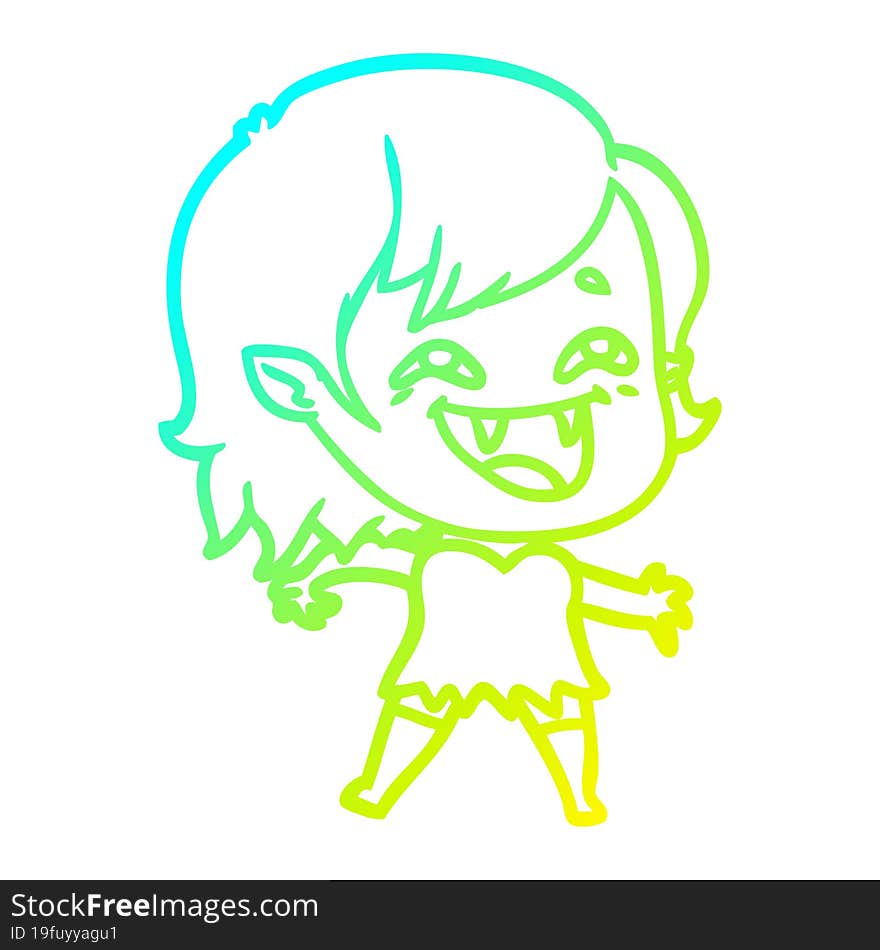 cold gradient line drawing of a cartoon laughing vampire girl