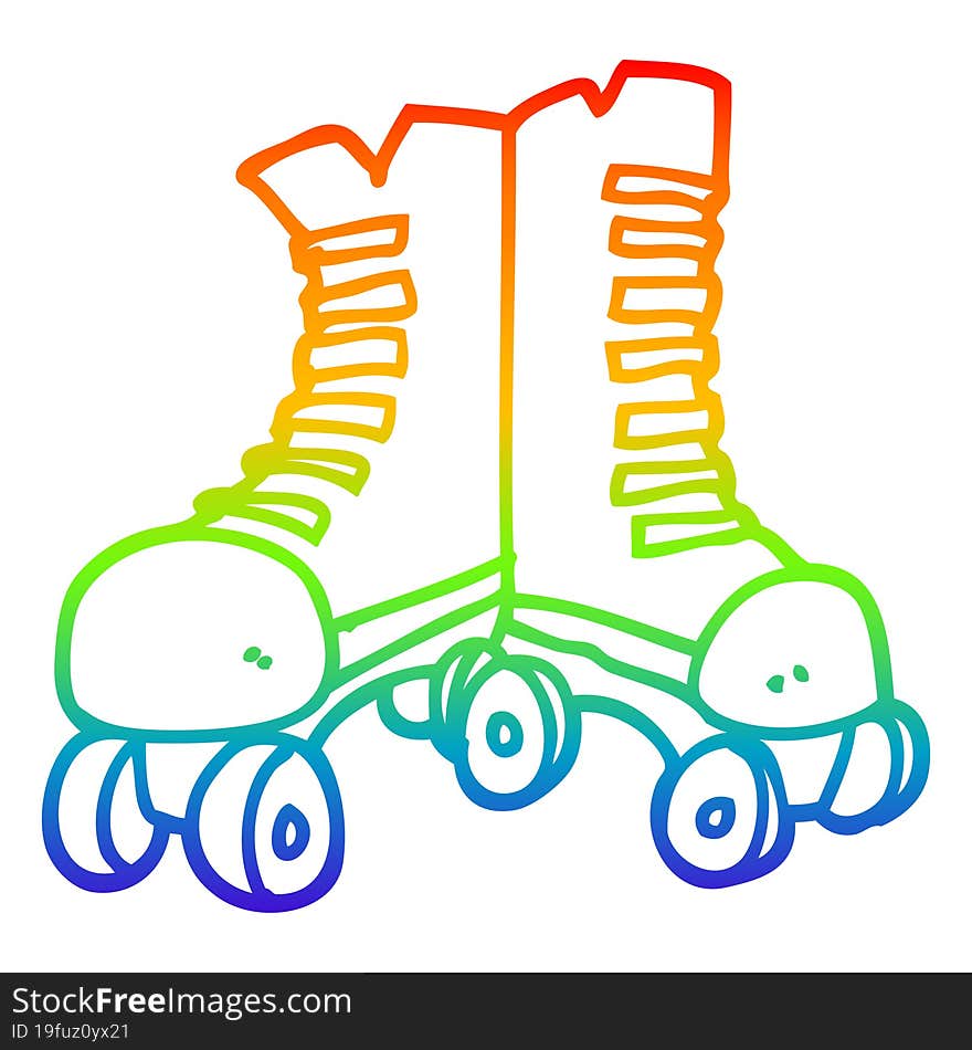 rainbow gradient line drawing of a cartoon roller boots