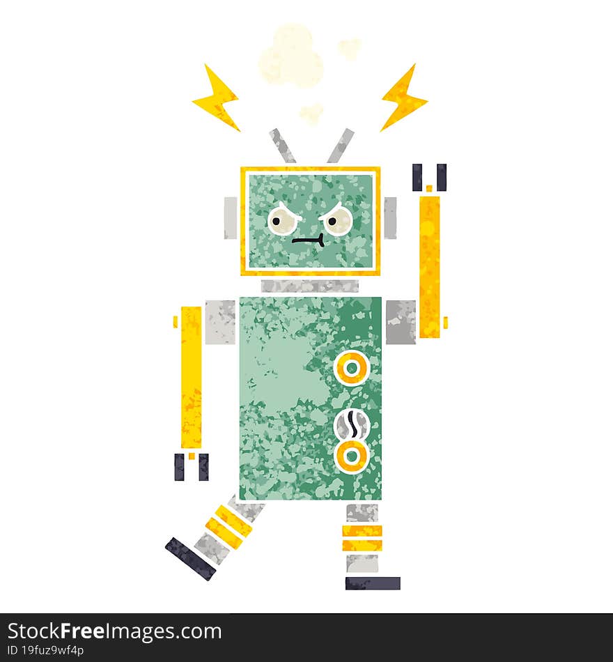 Retro Illustration Style Cartoon Robot