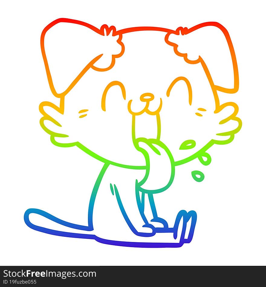 rainbow gradient line drawing cartoon panting dog