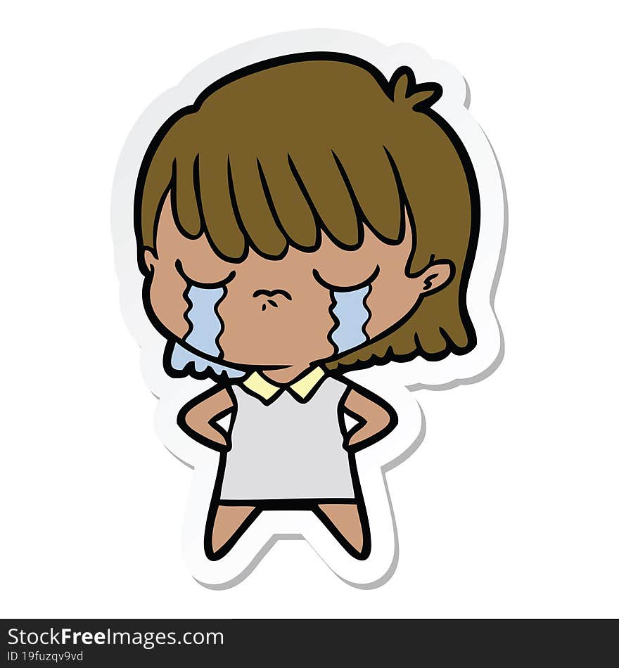 Sticker Of A Cartoon Woman Crying