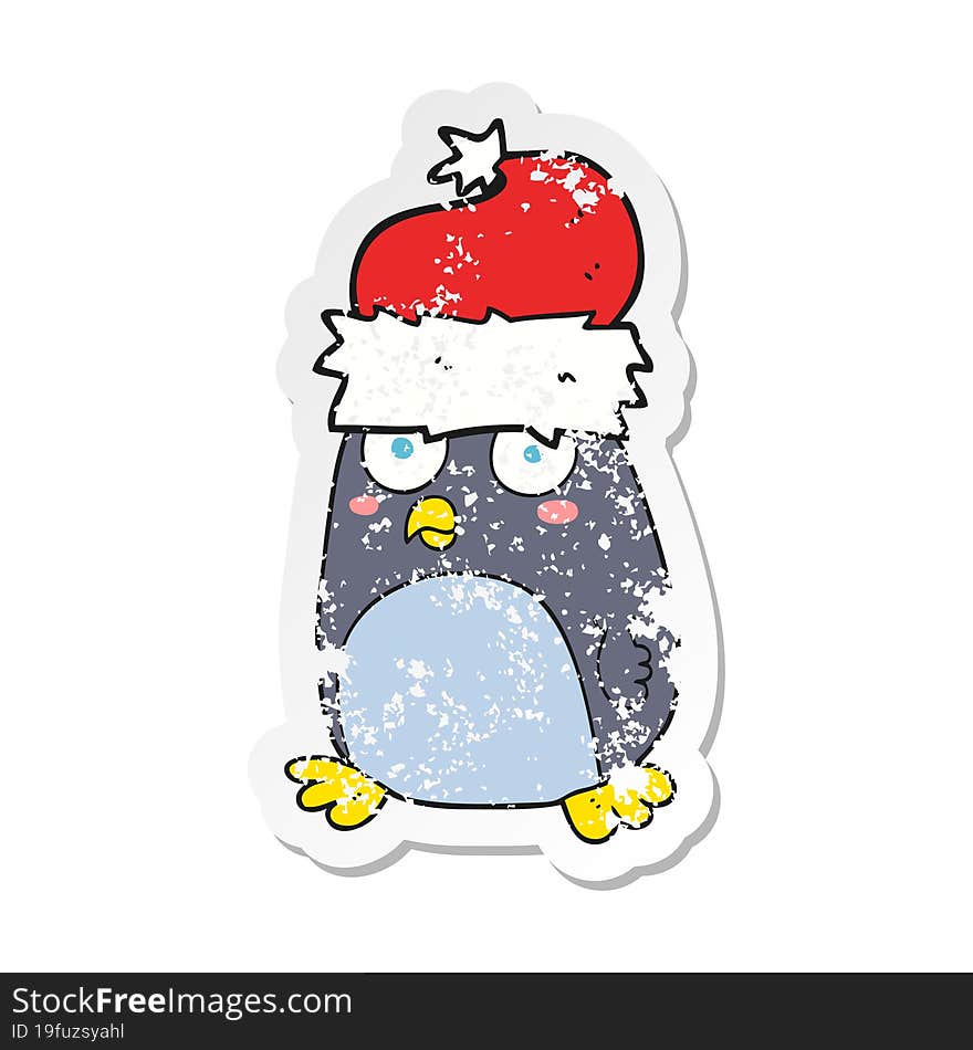 retro distressed sticker of a cartoon penguin