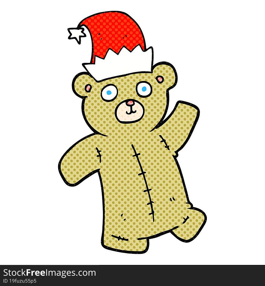 cartoon teddy bear wearing christmas hat