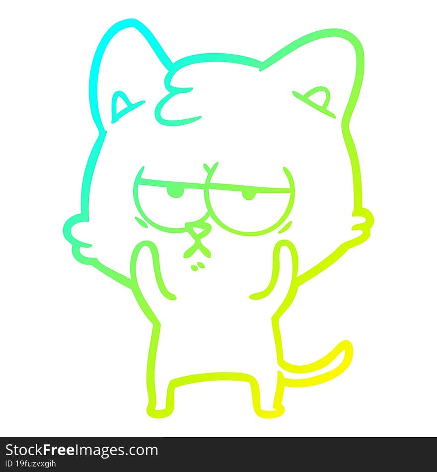 Cold Gradient Line Drawing Bored Cartoon Cat