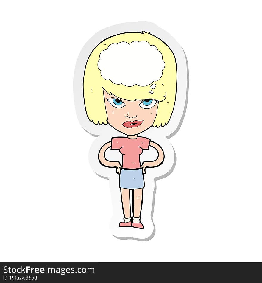 sticker of a cartoon woman thinking