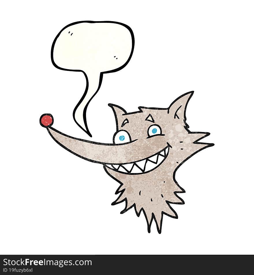 speech bubble textured cartoon grinning wolf face