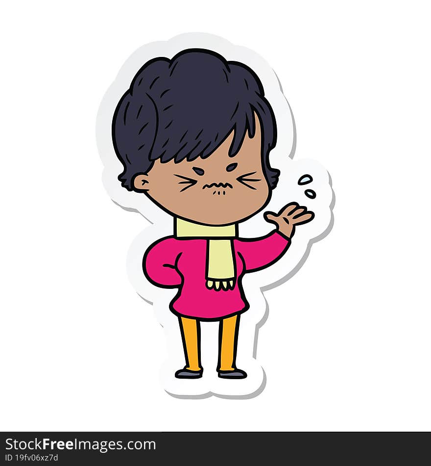 Sticker Of A Cartoon Frustrated Woman