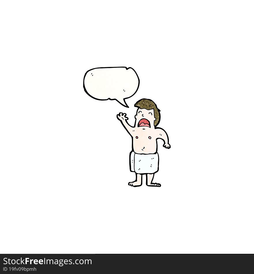 Cartoon Man In Towel With Speech Bubble