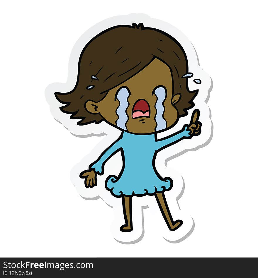 sticker of a cartoon woman crying