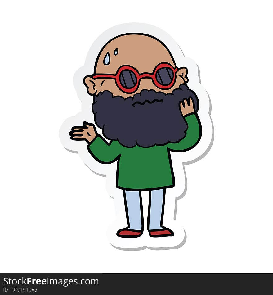 sticker of a cartoon worried man with beard and sunglasses