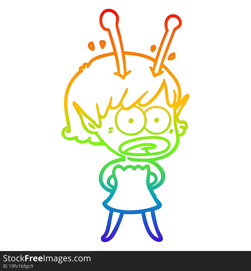 rainbow gradient line drawing cartoon shocked alien girl