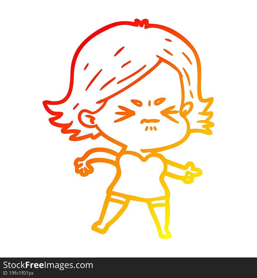 warm gradient line drawing of a cartoon angry girl