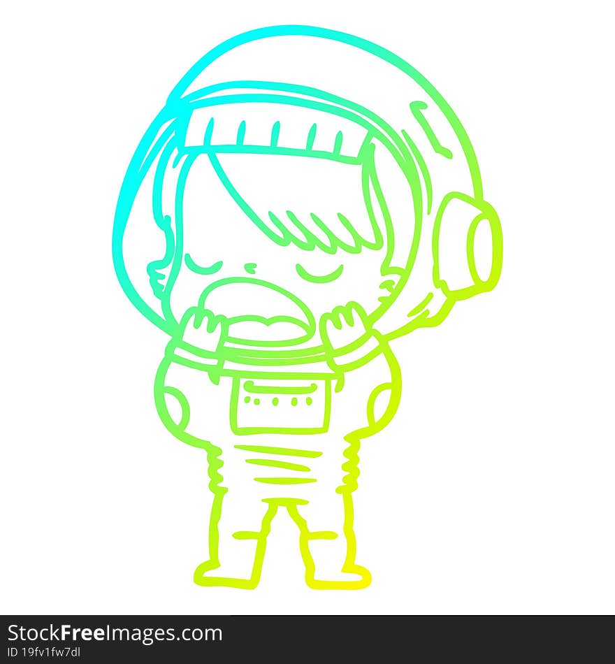 cold gradient line drawing cartoon talking astronaut yawning