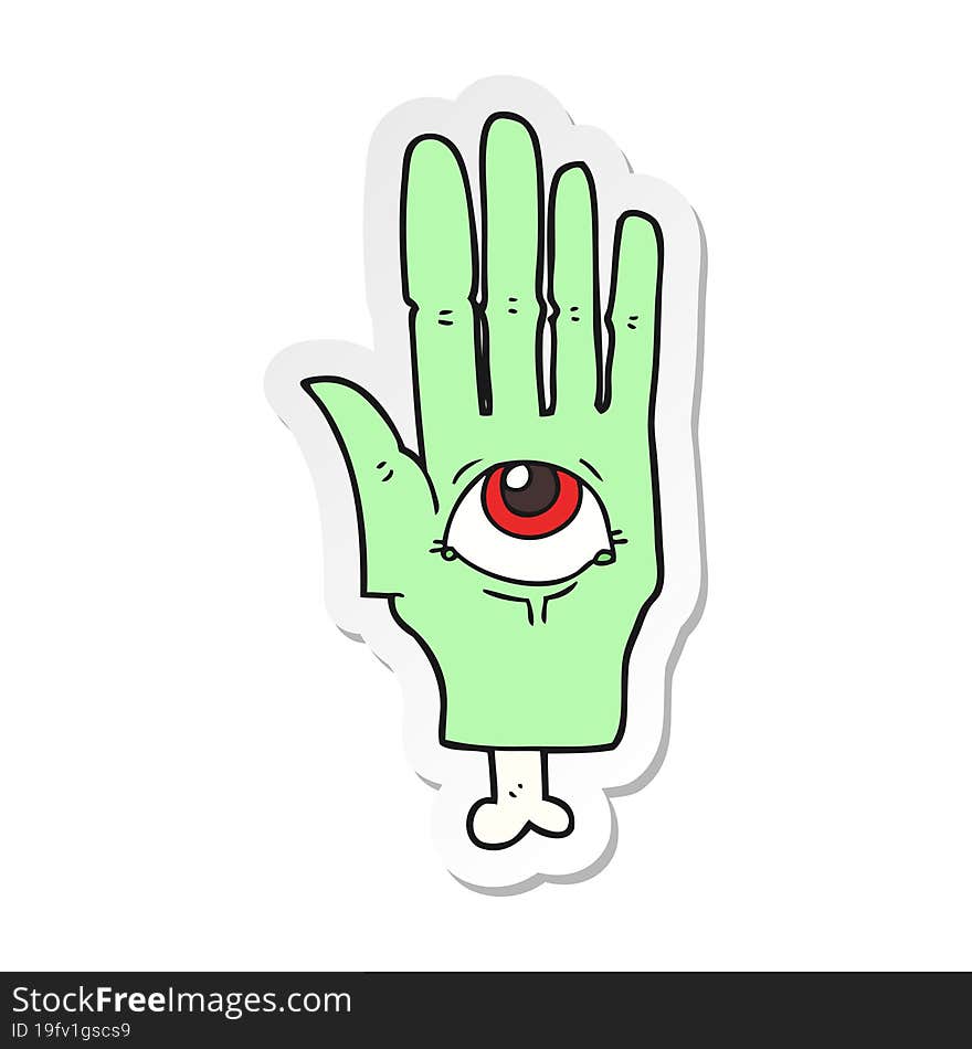 sticker of a cartoon spooky eye hand