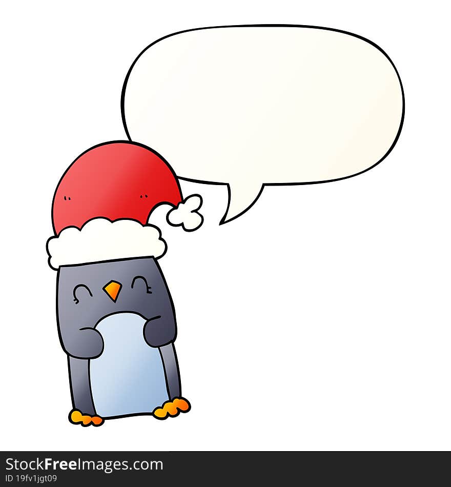 Cartoon Penguin And Speech Bubble In Smooth Gradient Style