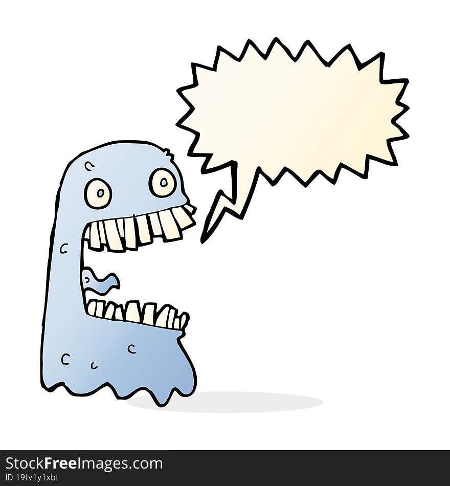 cartoon gross ghost with speech bubble