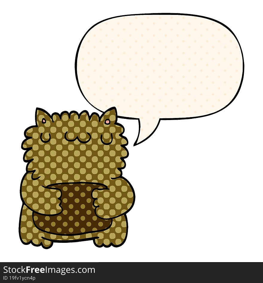 cartoon bear and speech bubble in comic book style