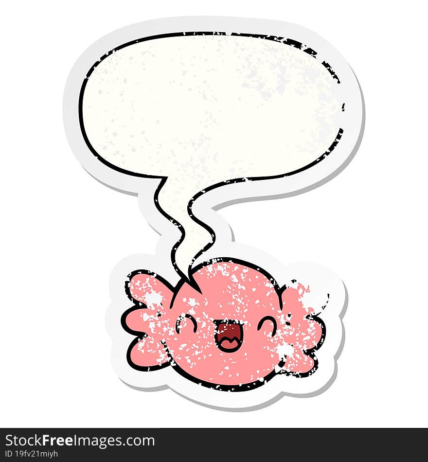 Cartoon Wrapped Candy And Speech Bubble Distressed Sticker