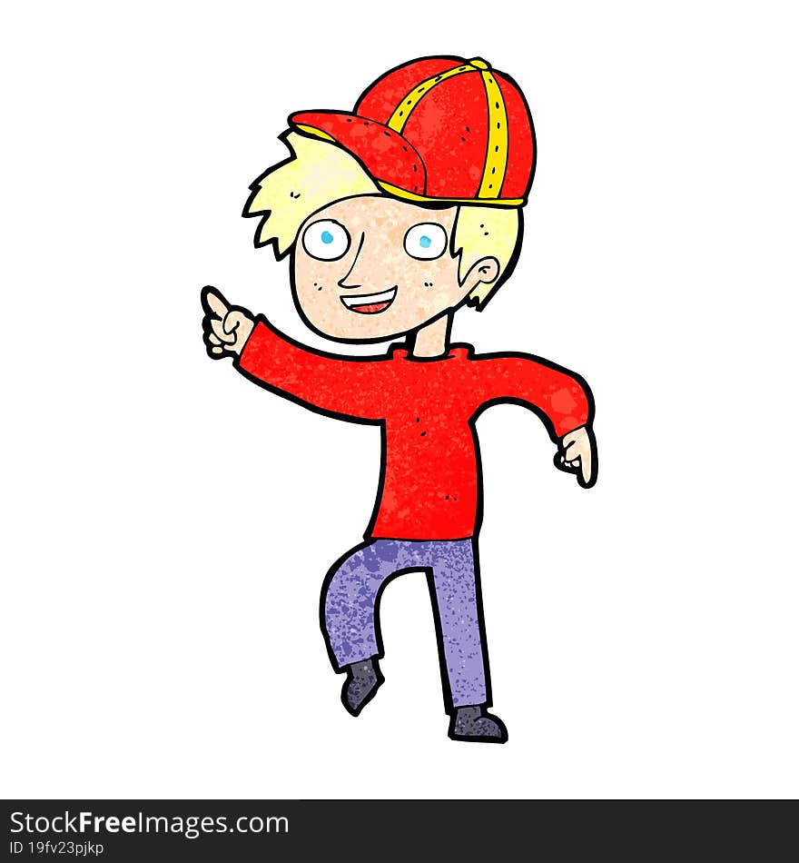 Cartoon Boy In Cap Pointing